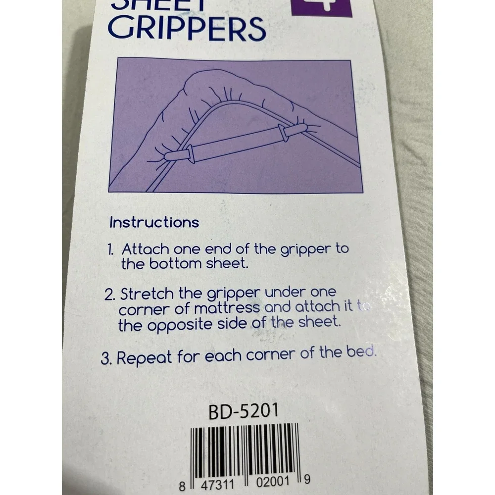 4 Pack Bed Sheet Grippers Adjustable Elastic Corner Straps Fasteners White NIB